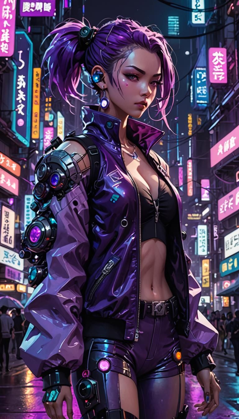 Cyberpunk Chimera Girl in Futuristic City