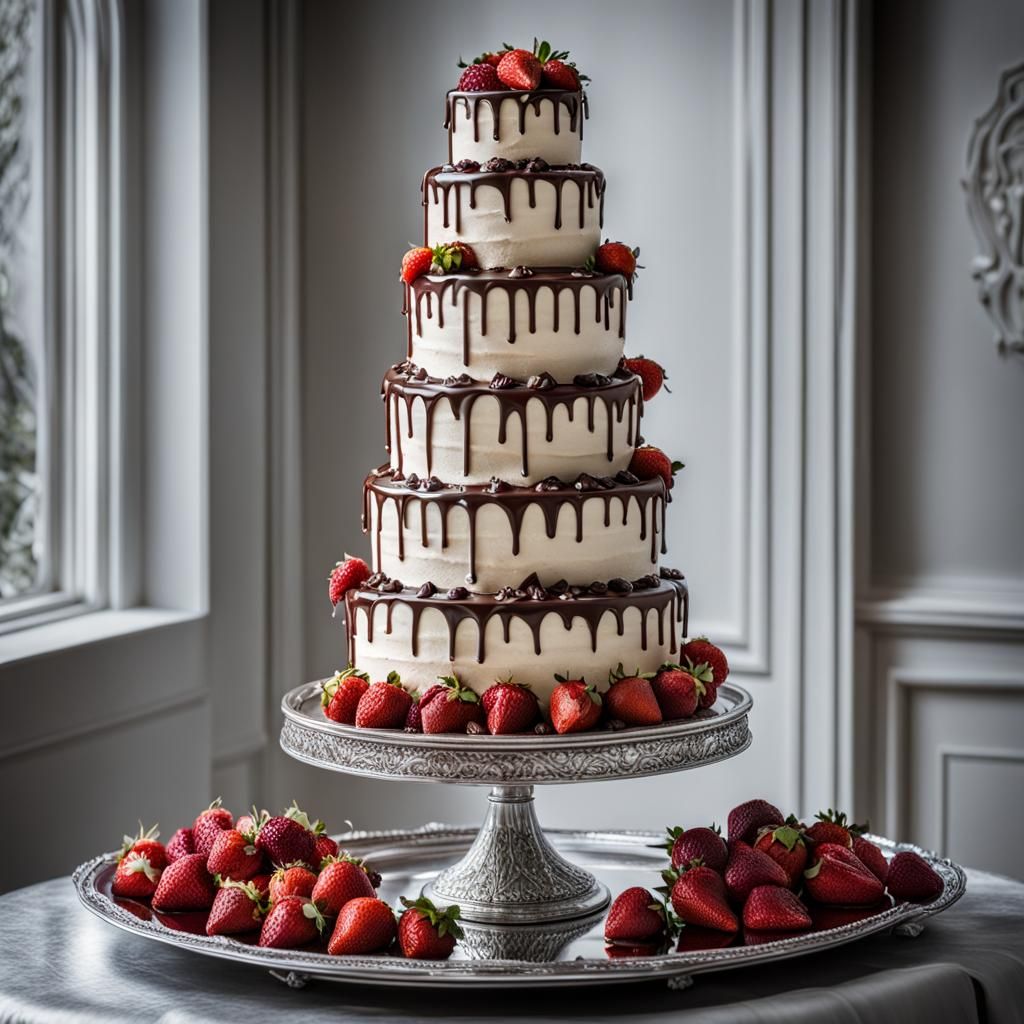 Strawberry Wedding Cake Tower with Chocolate Roses