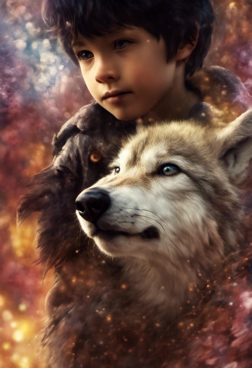 Magical Forest: Wolf Cub and Native Boy Poster