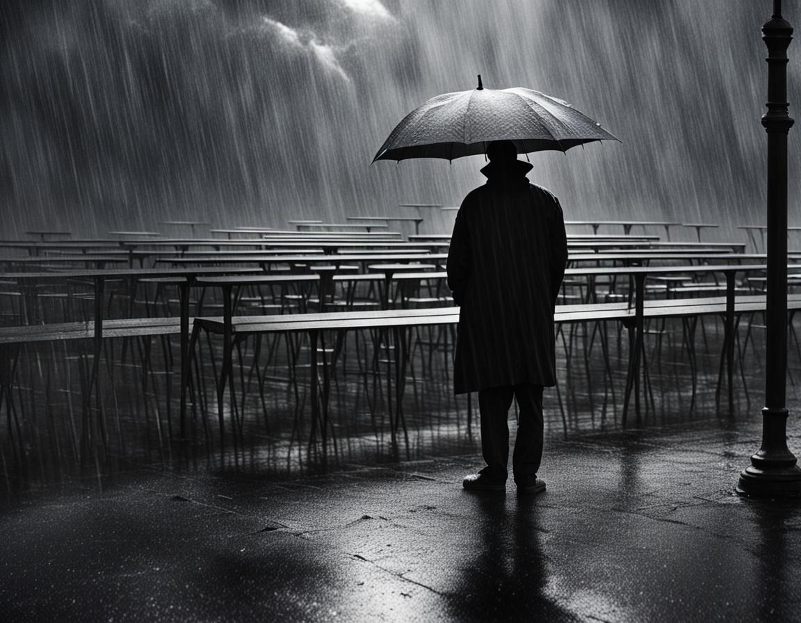 Anonymous Figure Ponders Life on Rainy Day