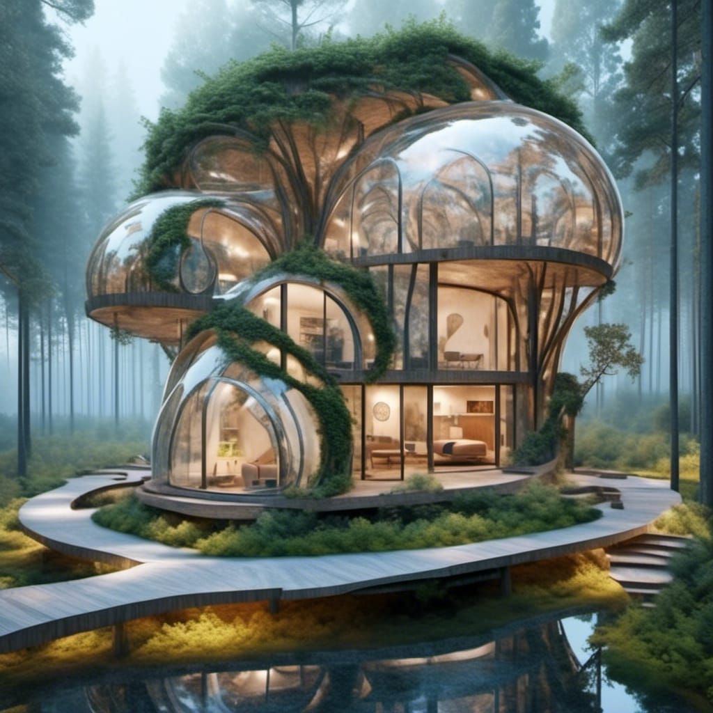 Futuristic Tree Cabin with Biomimicry Silk Architecture