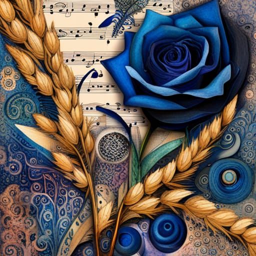 Dark Blue Rose Scrapbook Paper Collage