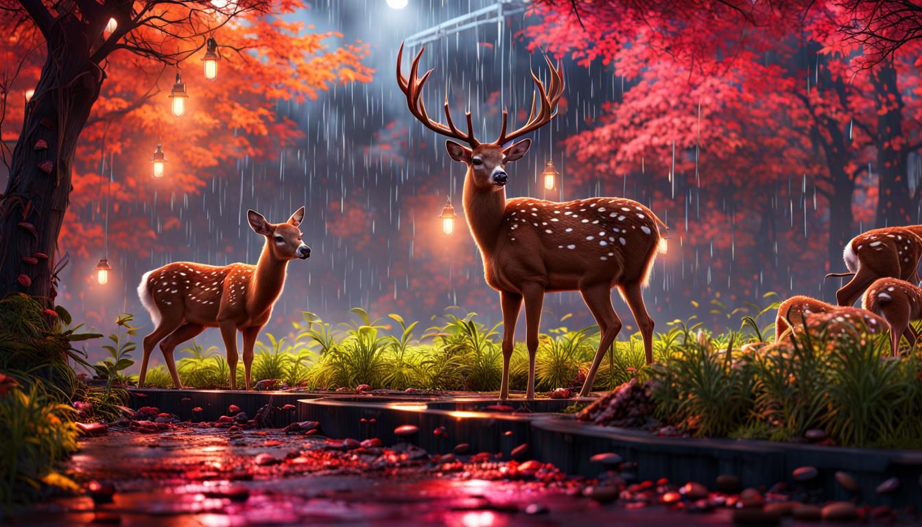 Deer Enjoying Coffee in the Rain