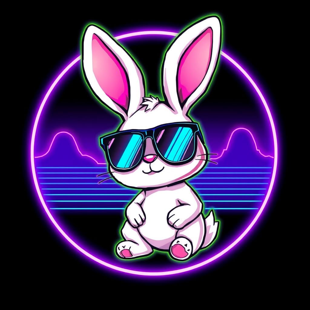 Synthwave Chibi Rabbit with Sunglasses