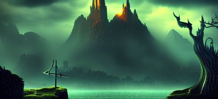 Fantasy Landscape Game Poster in Hyperdetailed Realism