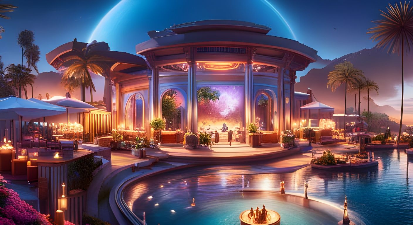 Extravagant Poolside Party in Digital Matte Painting