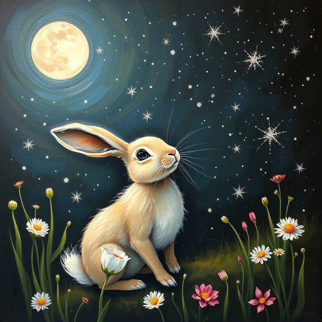 Whimsical Moonlit Scene in Dreamy Pastels