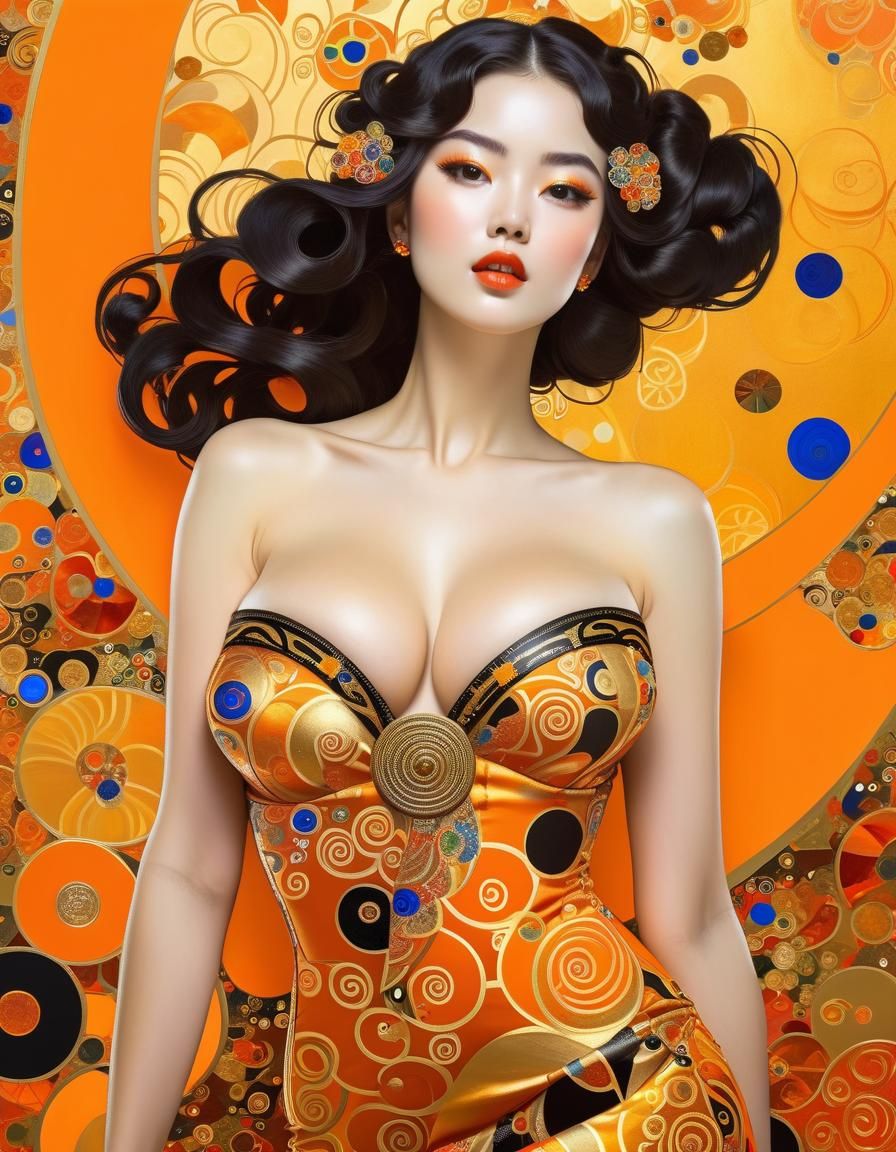 Vibrant Fantasy Pinups in Klimt Style Painting
