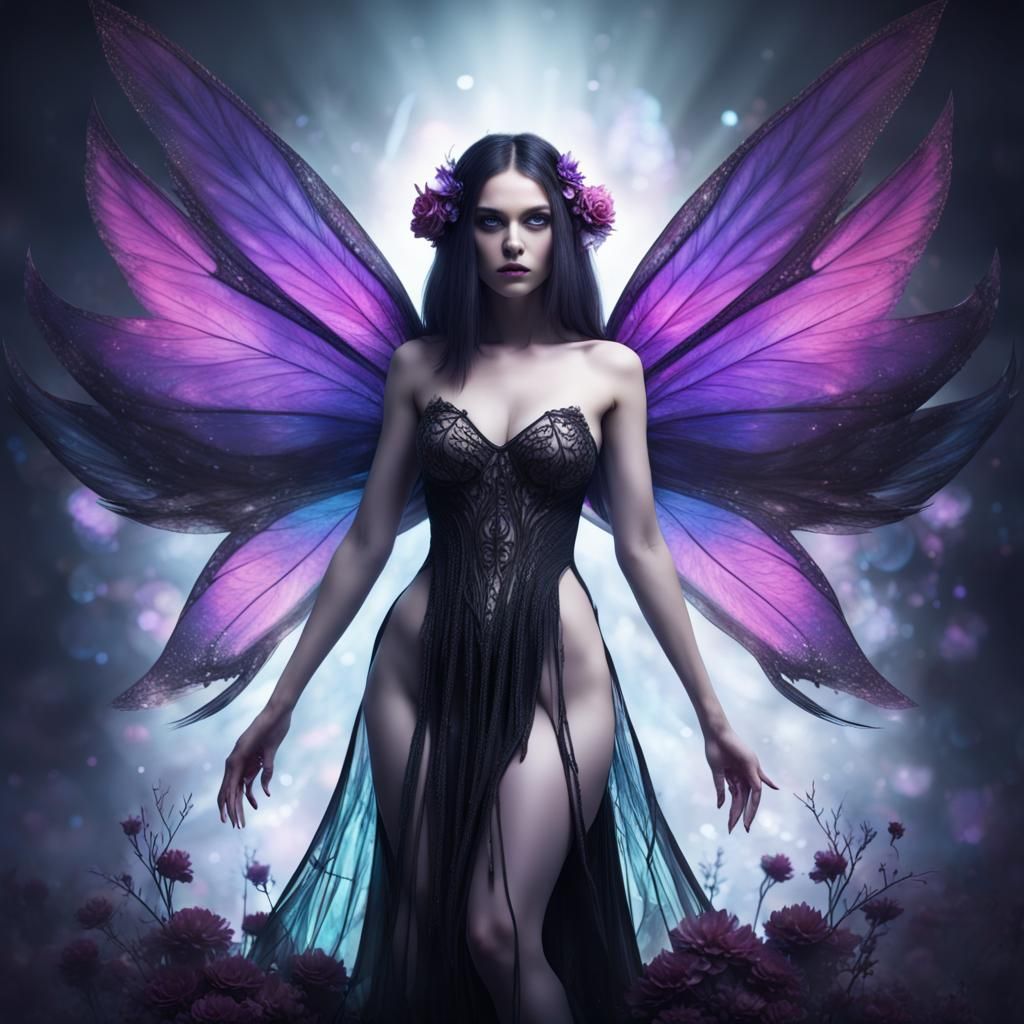 Gothic Goddess with Iridescent Fairy Wings