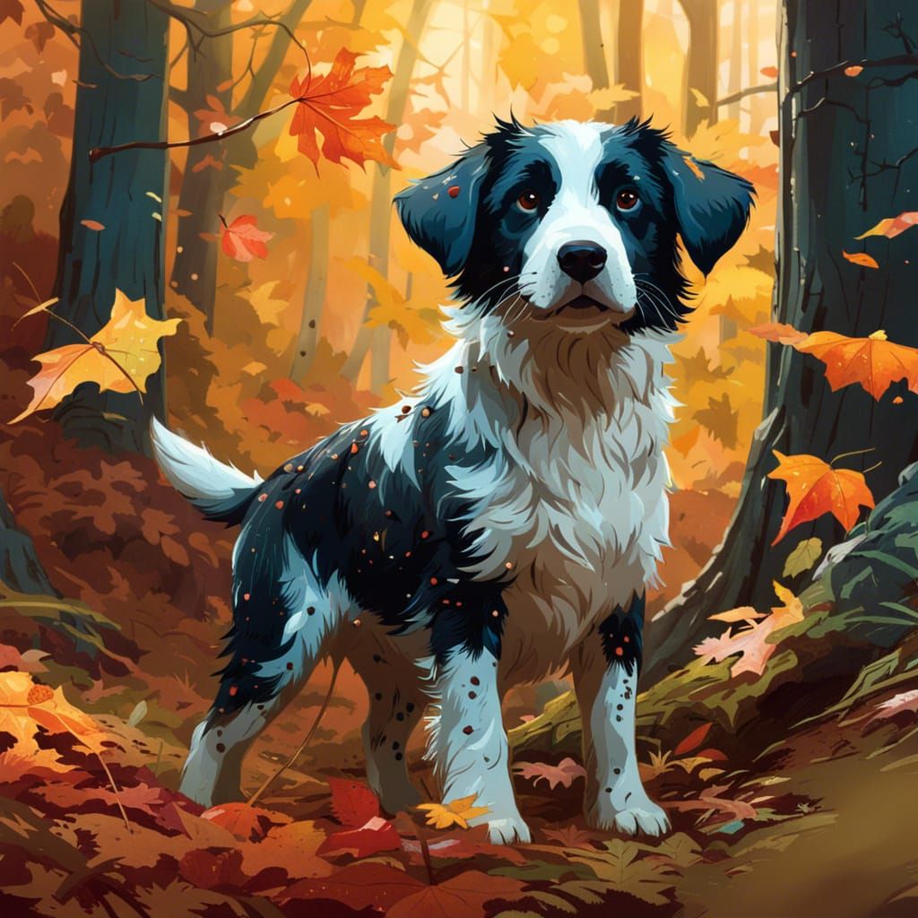 Puppy in Autumn Forest: Digital Art in 8K
