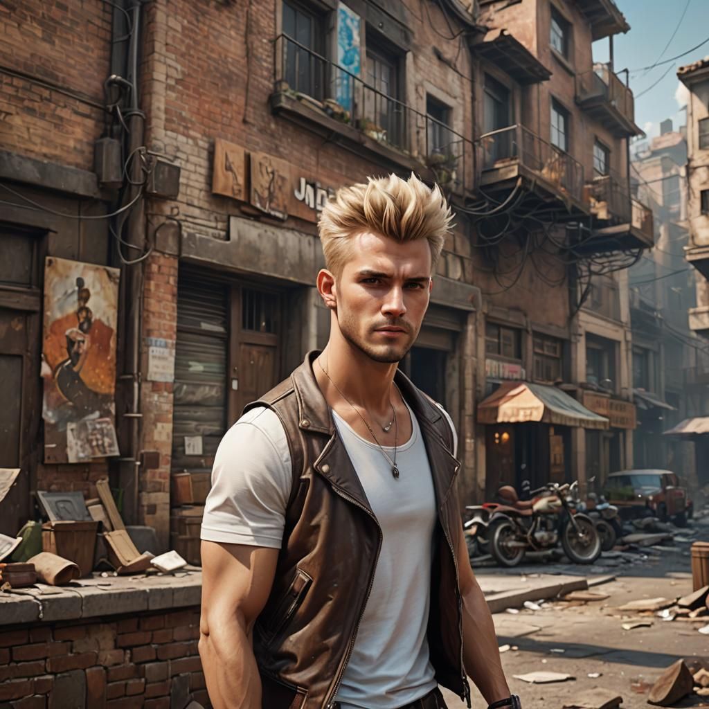 Handsome Man in Leather Jacket, Detailed Digital Painting