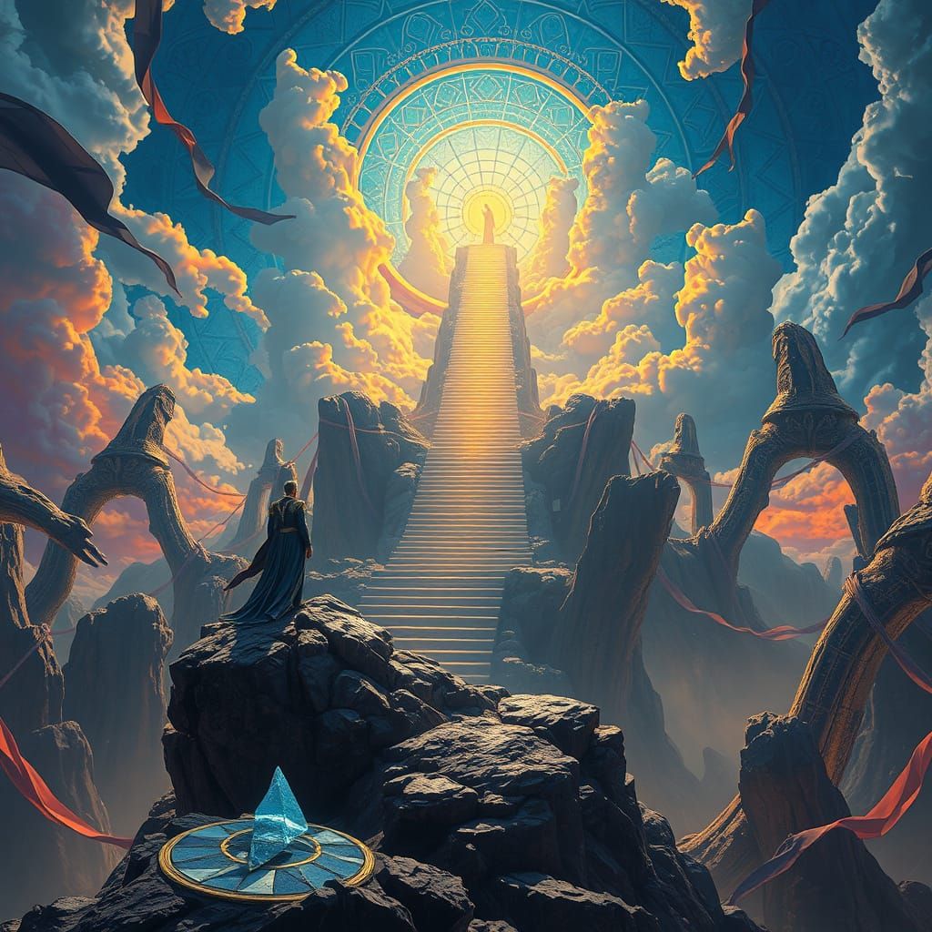 Regal Bohemian Fantasy Scene in Dreamlike Landscape