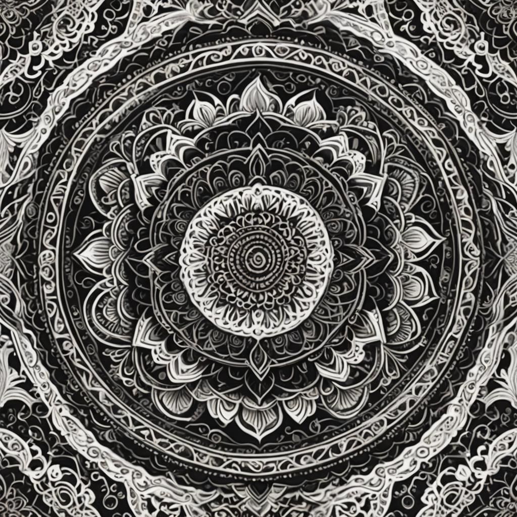 Intricate Black and White Healing Mandala Art
