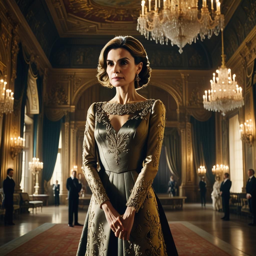 Queen Letizia in Ornate Room, Cinematic Film Still