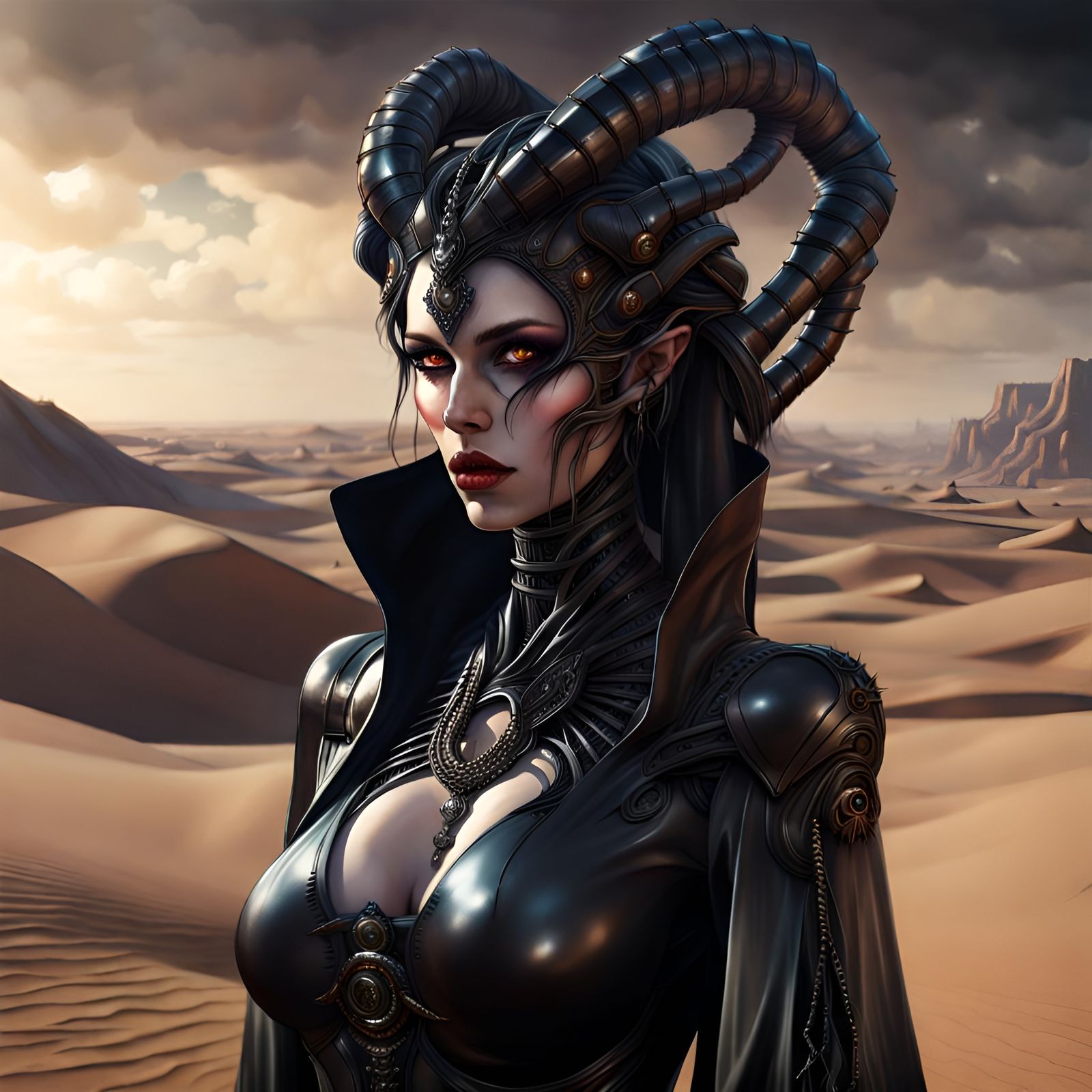 Demonic Woman in Desert: Gothic Concept Art