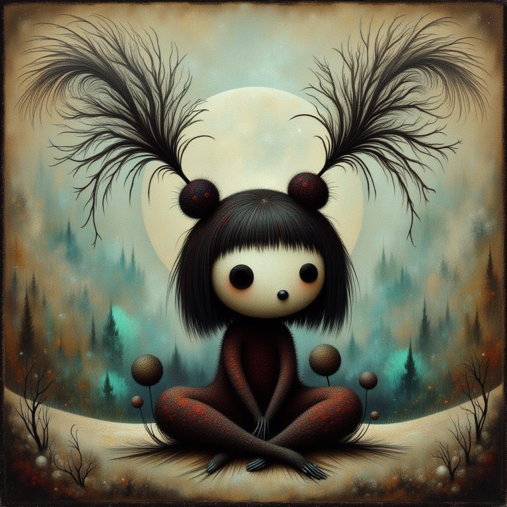 Dreamlike Lantern Doll in Surreal Setting