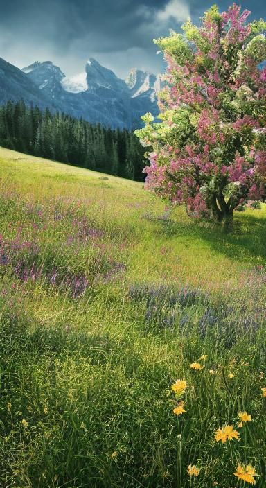Hyperrealistic Meadow Landscape with Vibrant Colors