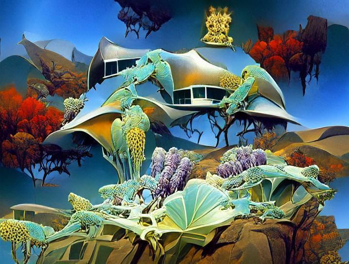 Futuristic Bio-Mineral House-Farm in Roger Dean Style