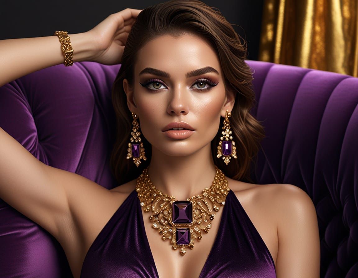 Woman in Latex Bikini with Gemstones, Digital Art