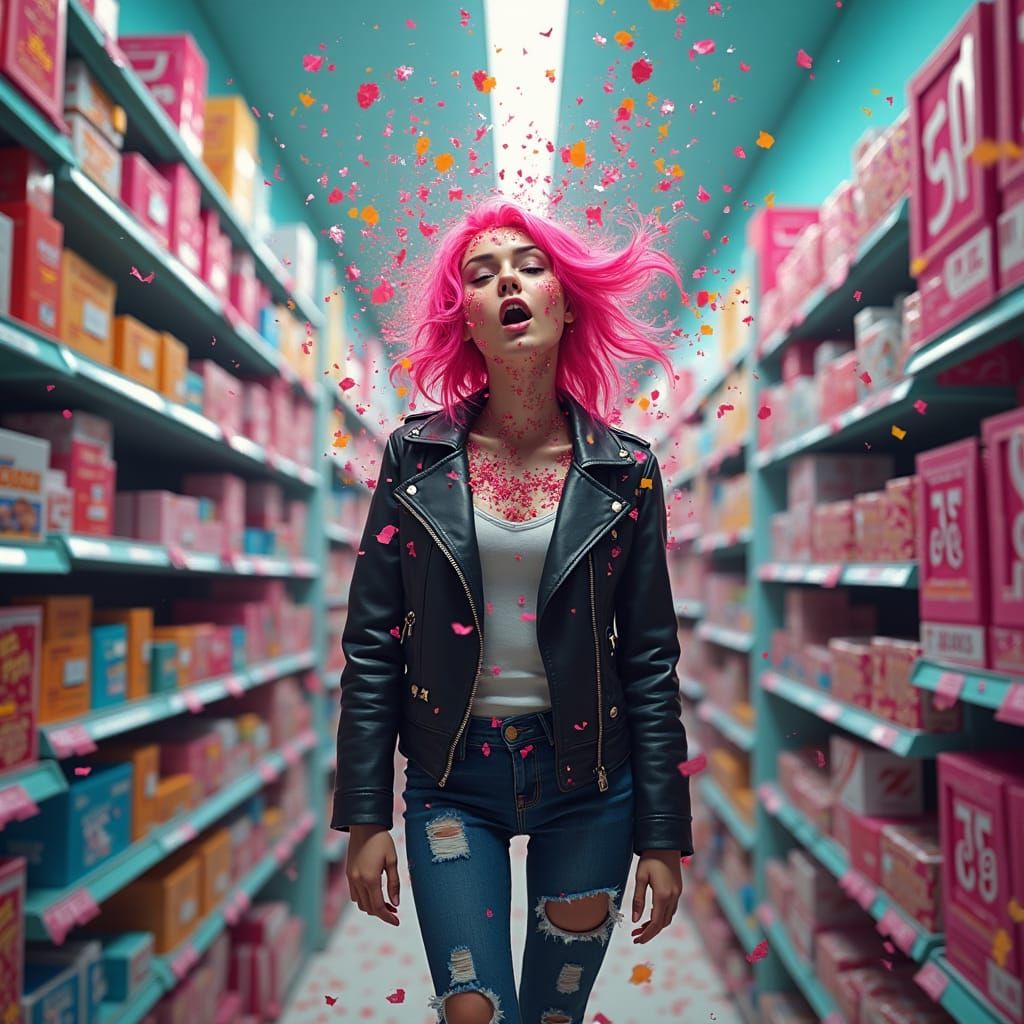 Confetti Girl in Home Bargains, Matte Painting Style