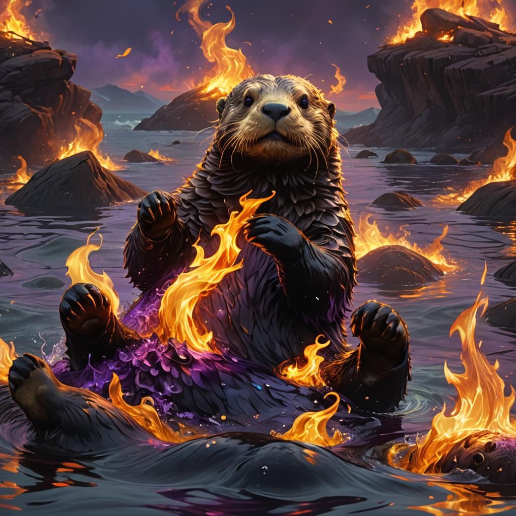 Fiery Sea Otter: Dark Fantasy Concept Art