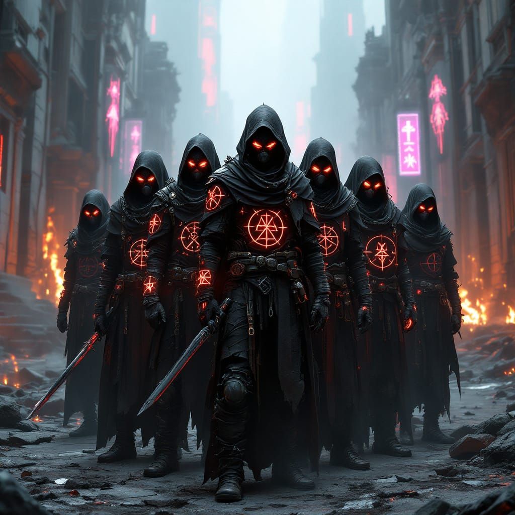 Dark Fractured Survivors in Ruined Cyberpunk City