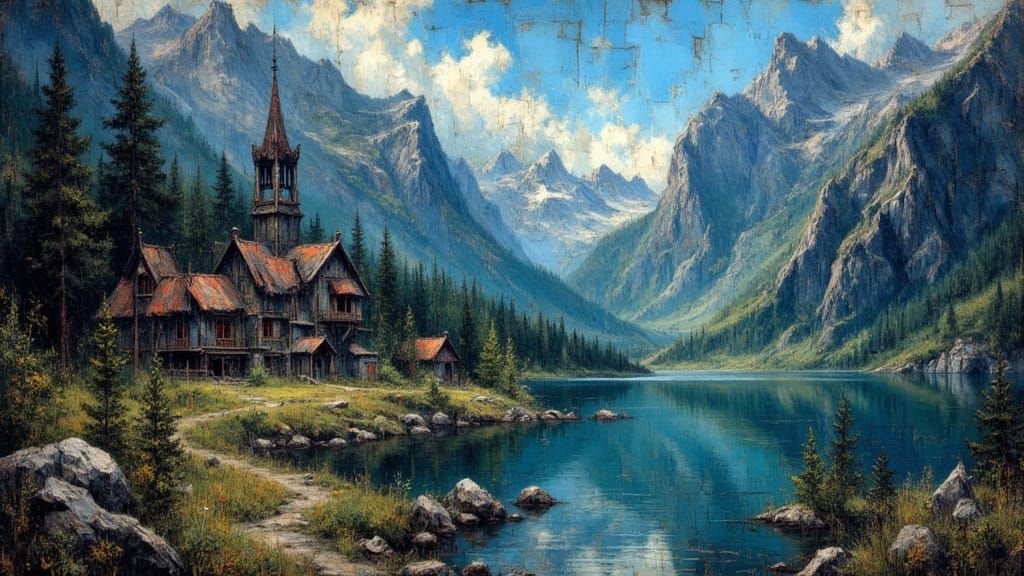 Hidden Elven Village Mirrored in Mountain Lake