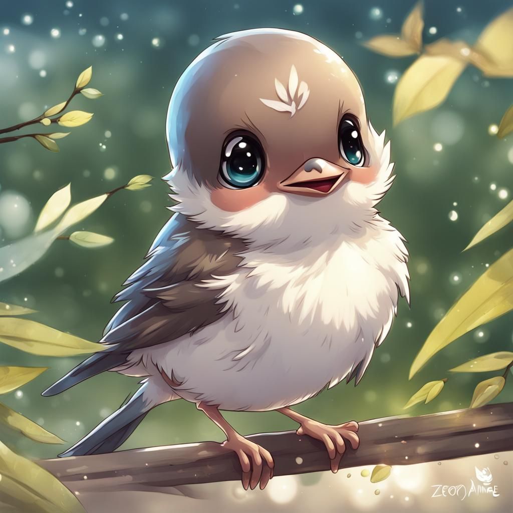 Chibi Sparrow with Big Eyes in Anime Style