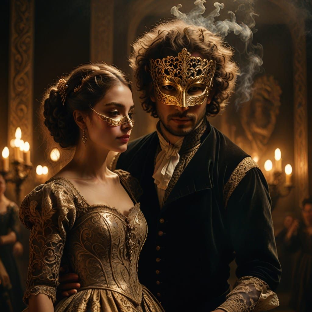 Baroque Portrait of a Dancing Woman in Mask