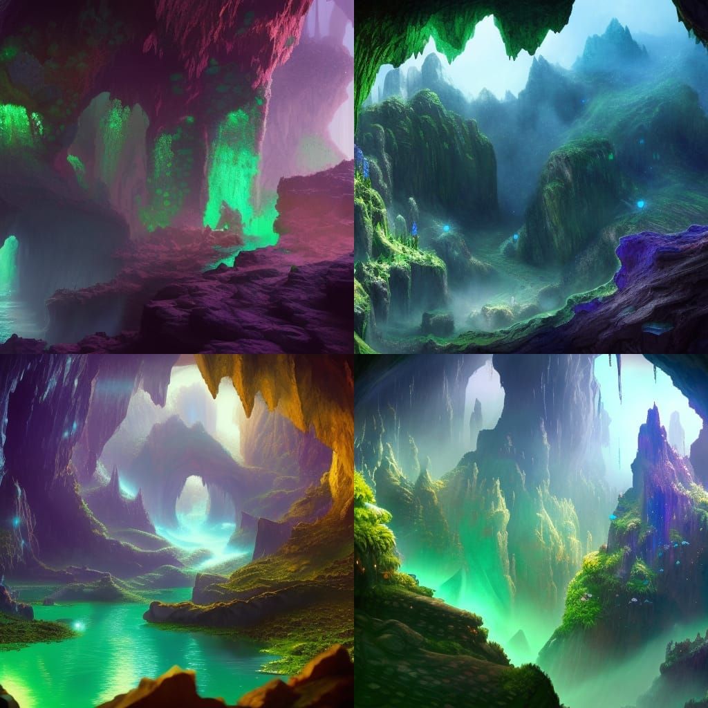 Emerald and Gem Crystals in a Cave