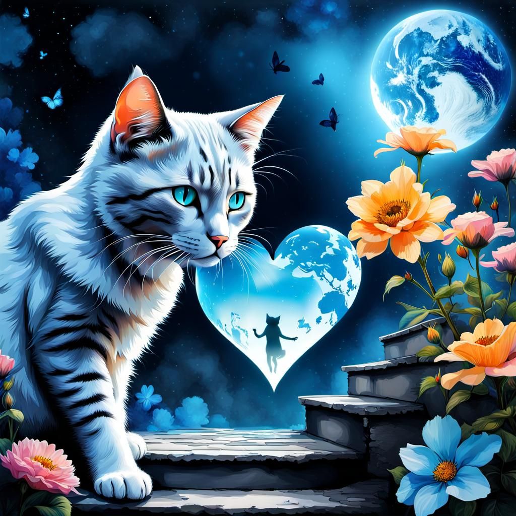 Cat Silhouette of Love and Memories