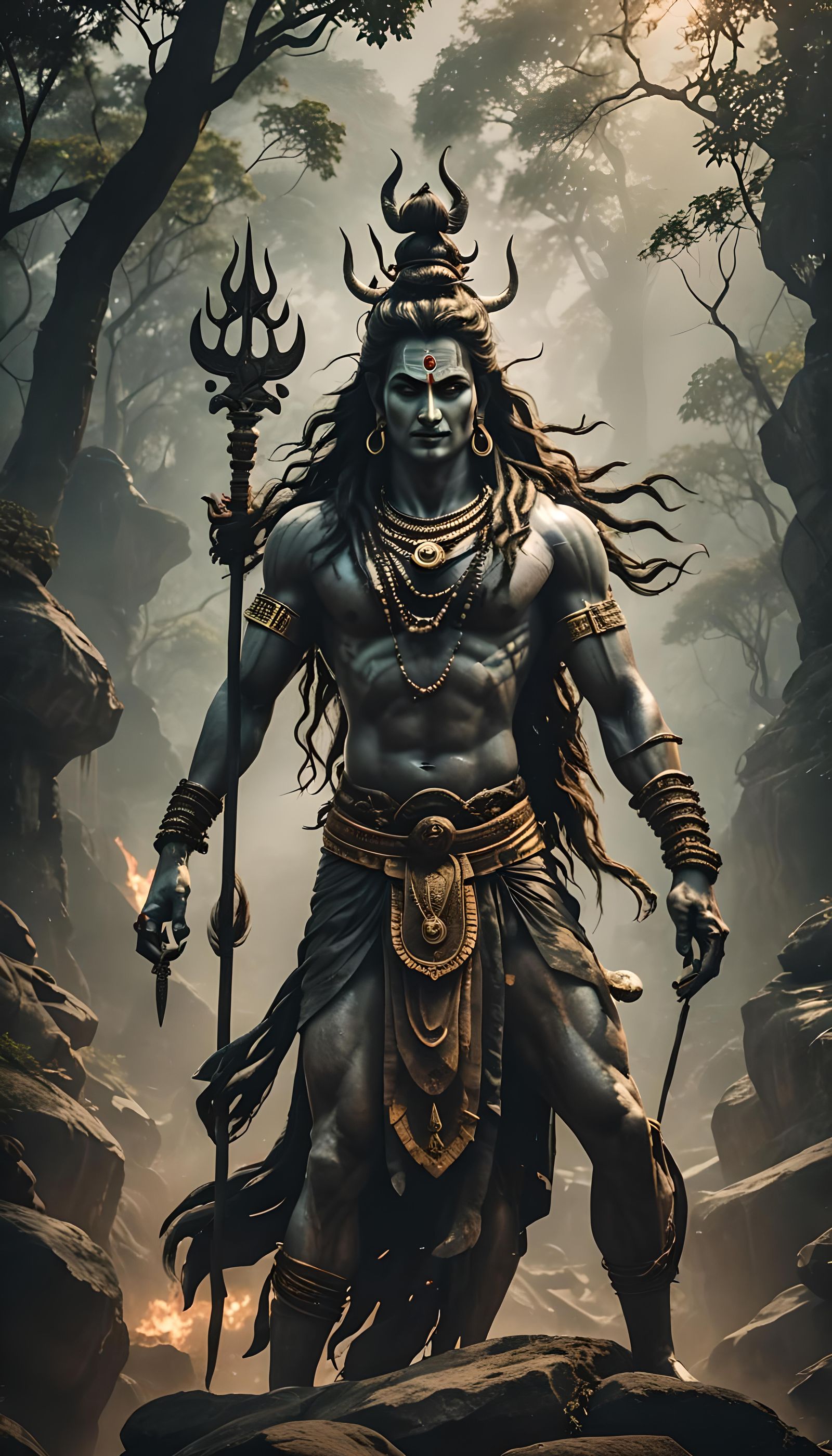Lord Shiva's Dramatic Rudra Avatar: Cinematic Still