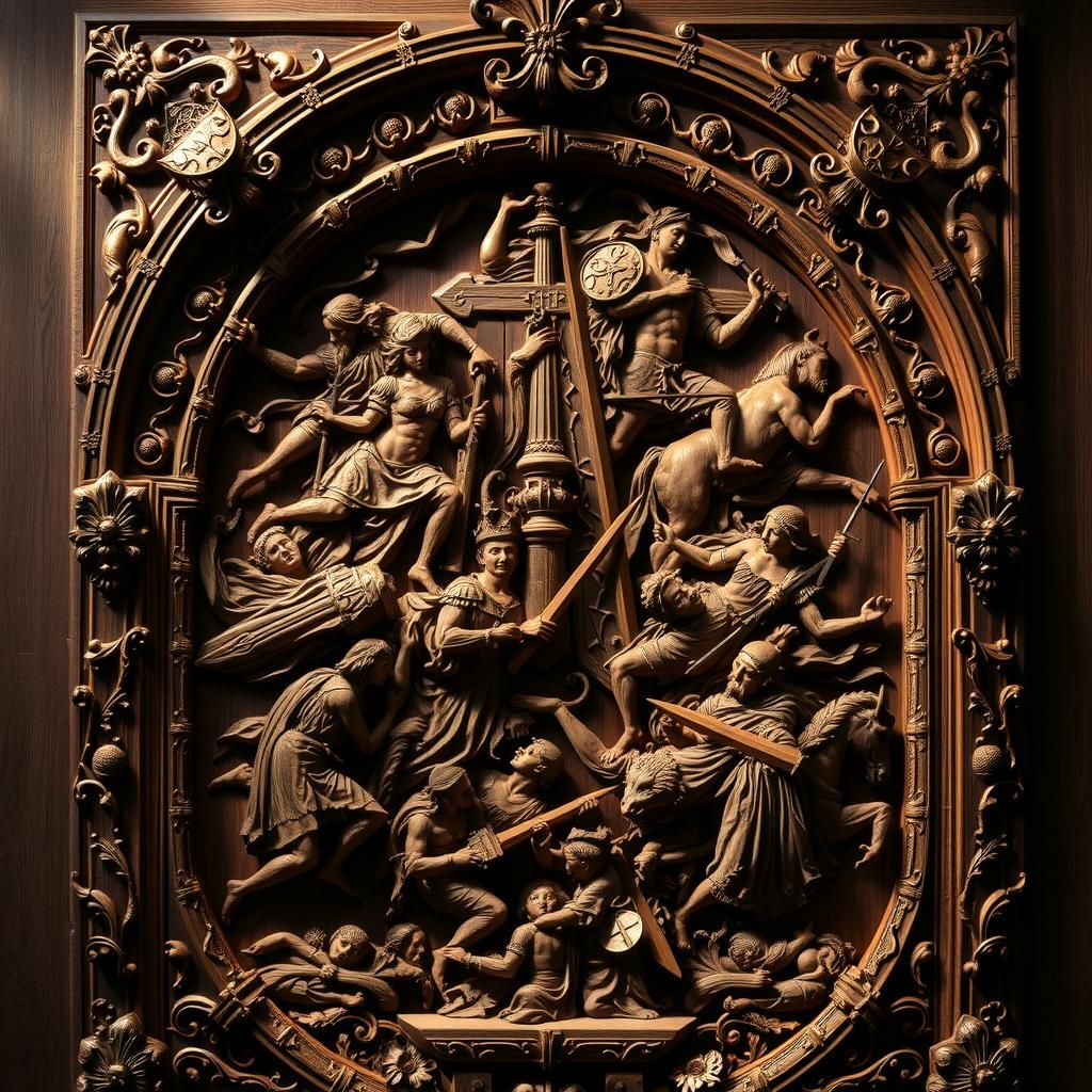 Medieval Battle Carving in Gothic Style