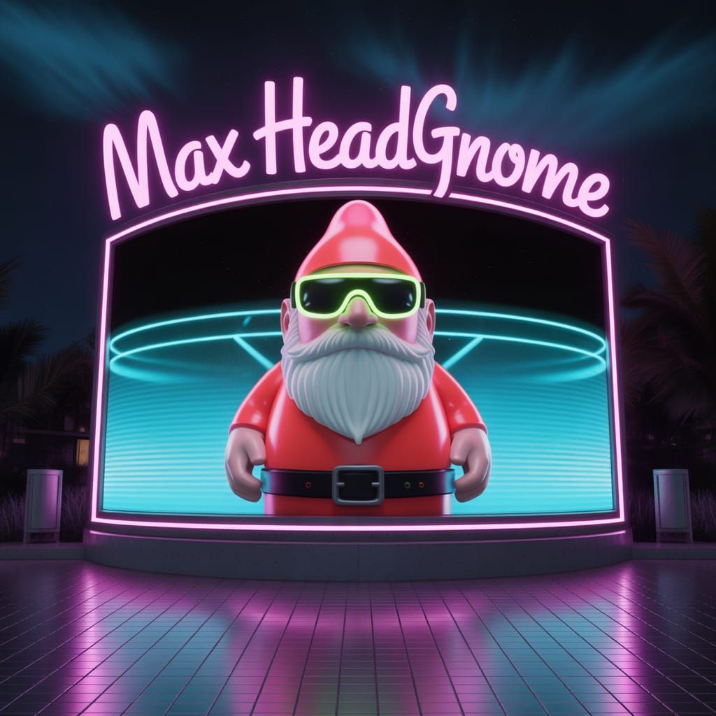 Cyberpunk Gnome Jumbotron Display at Night