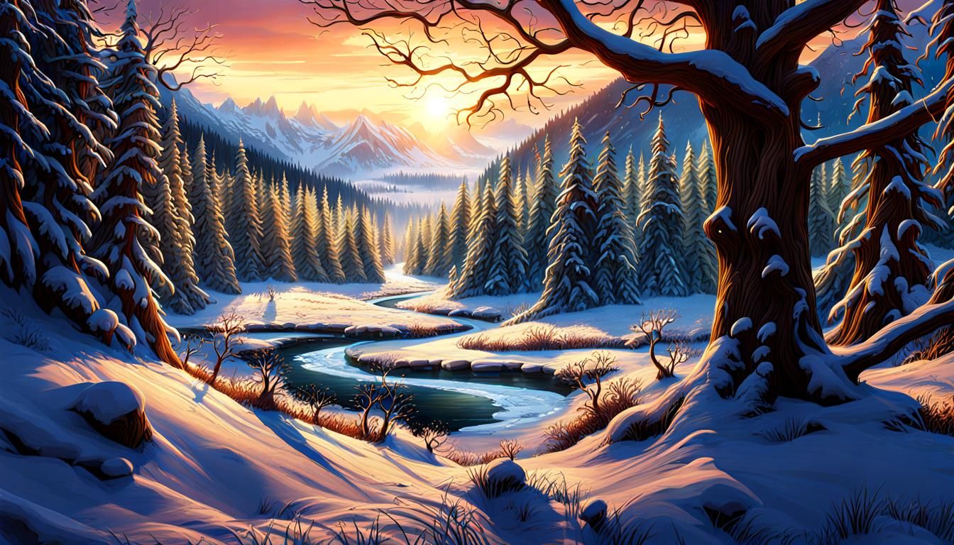 Epic Winter Landscape With Distant Travellers