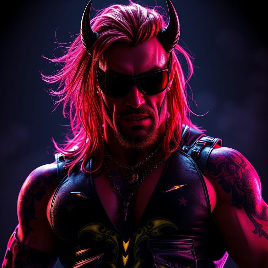 Dark Fantasy Wrestler in Cyberpunk Aesthetic