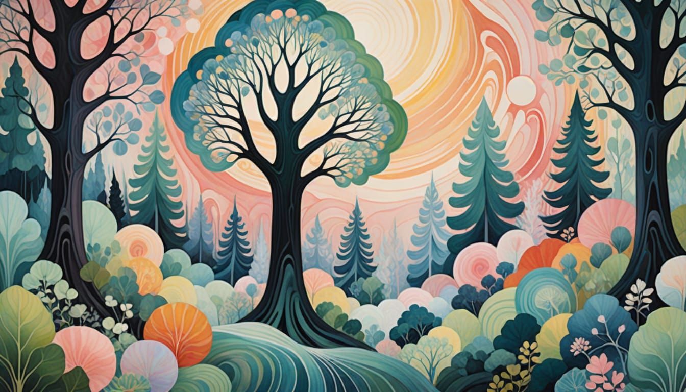 Cosmic Forest Mysticism in Pastel Hues