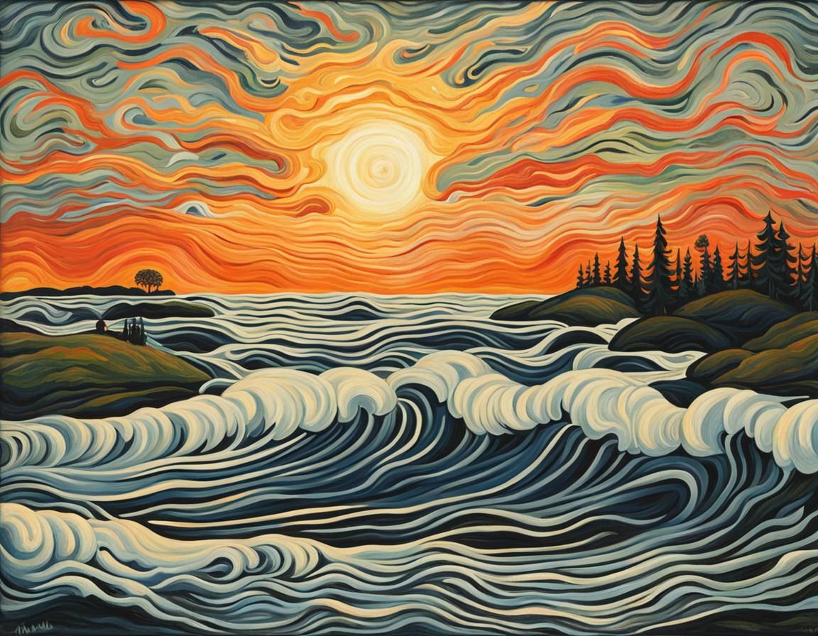 Dramatic Woodcut Village Scene