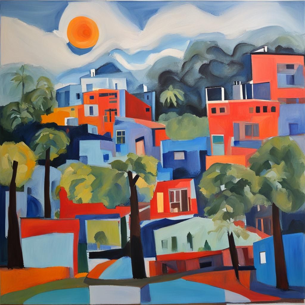 Abstract Geometric Painting in Mid-Century Modern Style