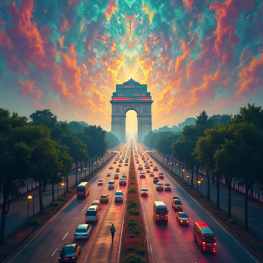 Vibrant Psychedelic Dreamscape of Delhi