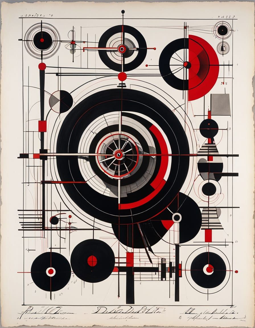 Abstract Mechanical Drawing in Dadaist Constructivist Style