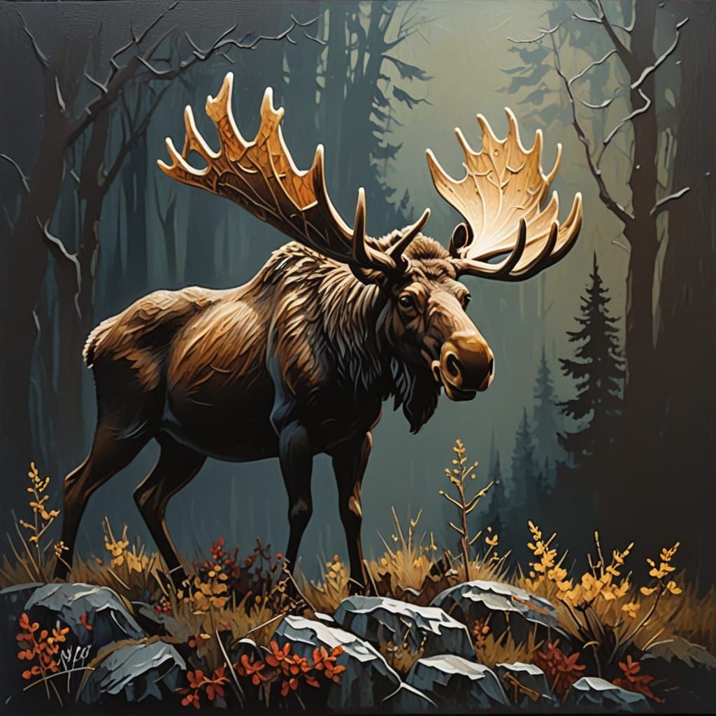Majestic Moose in Thick Impasto Acrylic with Deep Shadows