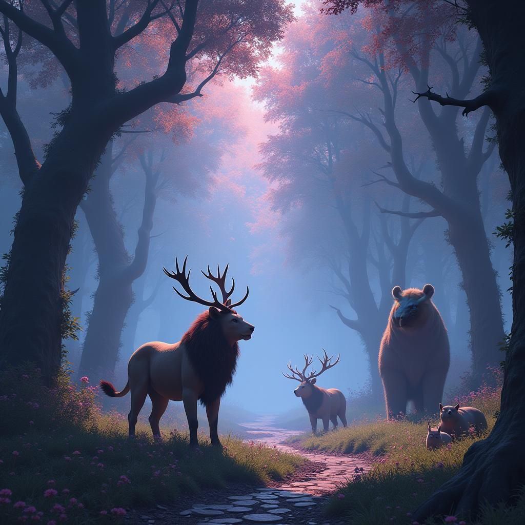 Fantastical Animals in Detailed Matte Painting Style