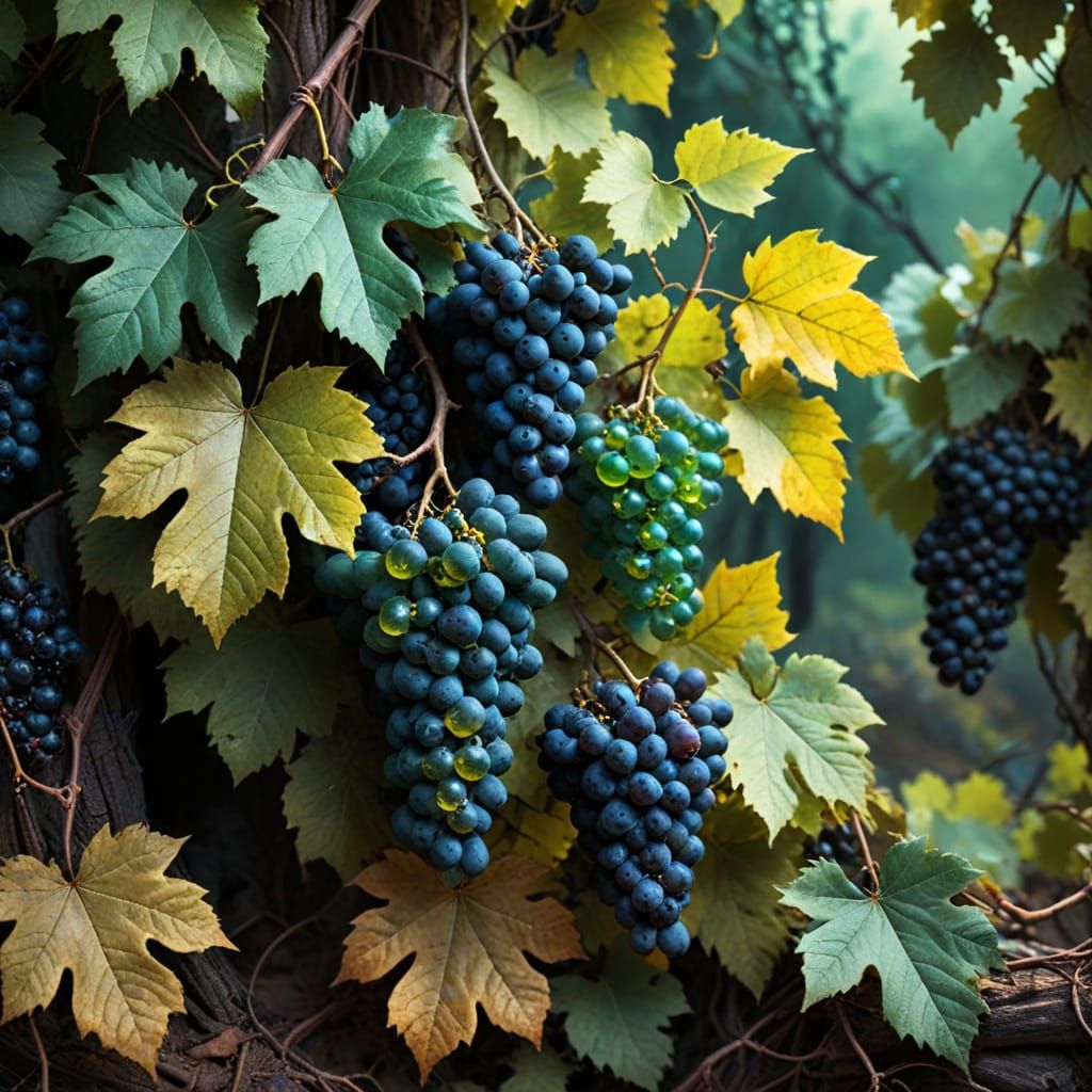 Surreal Vineyard Shines in Dark Forest