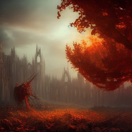 Creepy Hyper-Realistic Harvest Scene in Witchcore Style