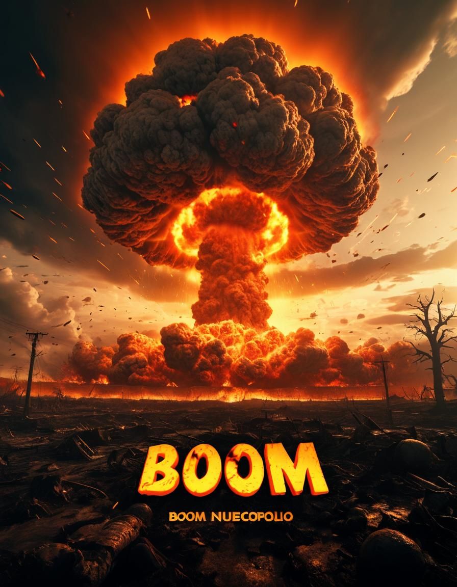 Apocalyptic Nuclear Explosion with Fiery "BOOM" Text
