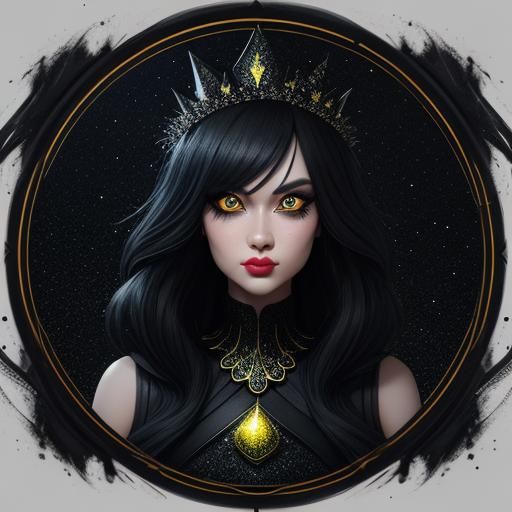 Glittering Portrait of Woman in Black Dress