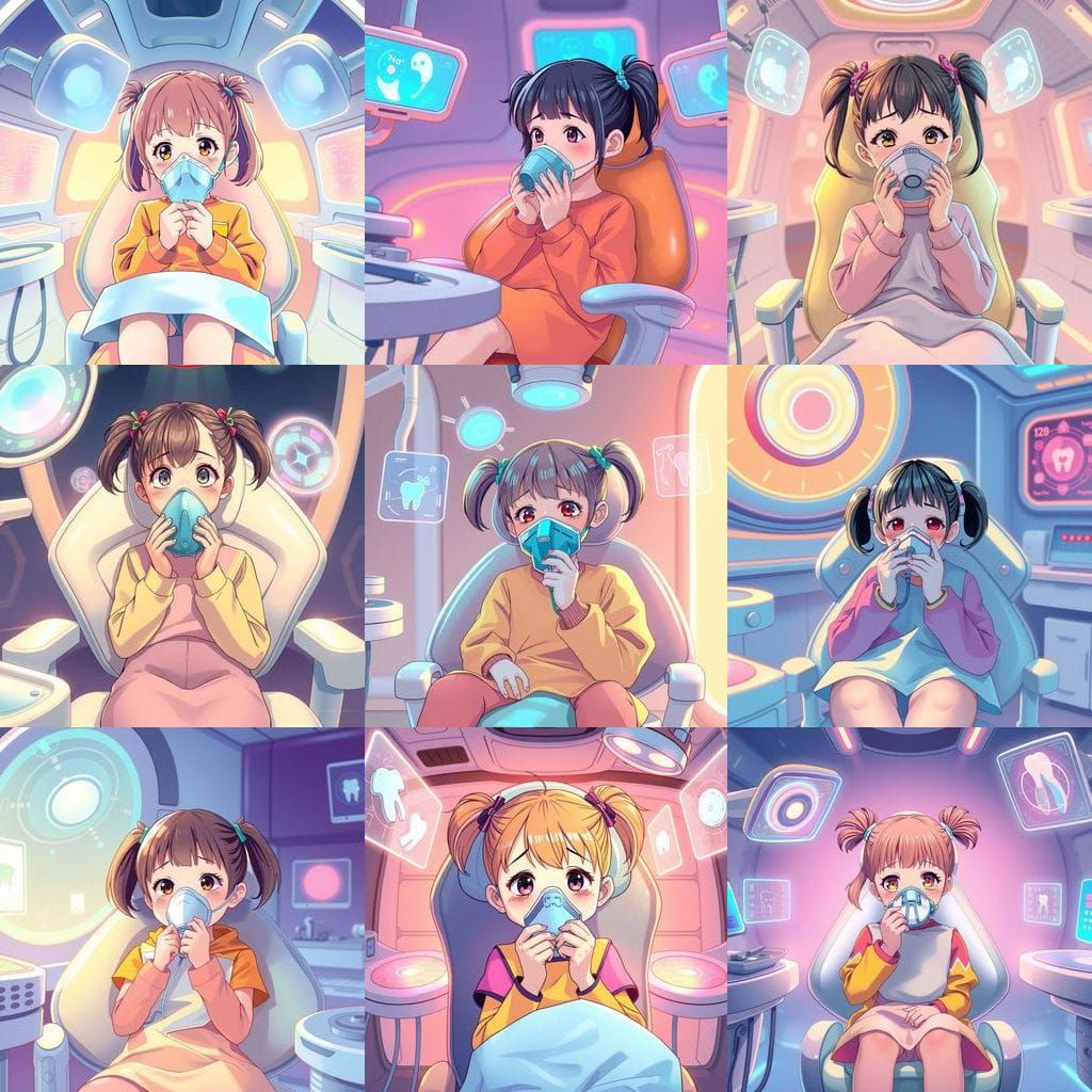 Surreal Futuristic Girl in Whimsical Dentist Chair