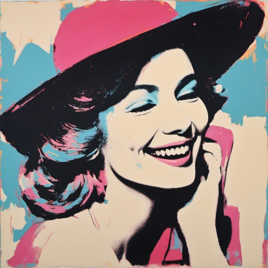 Pop Art Woman with Big Hat in Warhol Style