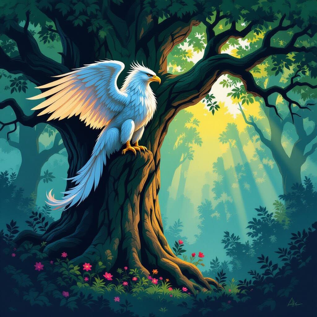 Majestic Griffin in Spray Paint Style on Ancient Oak